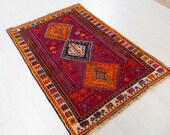 5.11ft x 3.38ft Excellent hand knotted small Caucasian antique rug low pile boho handmade faded red vintage oriental wool carpet 1342