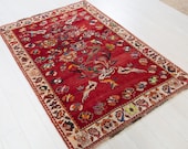 5.7ft x 3.87ft Excellent hand knotted Turkish antique rug low pile handmade faded red vintage oriental wool carpet 1347