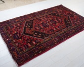 7.12ft x 4.36ft Excellent hand knotted Caucasian vintage soft area rug, boho handmade red navy antique oriental wool carpet 1443
