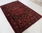 6.92ft x 4.5ft Excellent hand knotted Turkish vintage wool rug, low pile faded red antique oriental handmade tribal carpet 1337