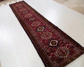 12.63ft x 2.66ft Excellent hand knotted Caucasian antique long runner rug, low pile handmade red large hallway wool carpet 1126