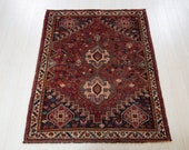 5.55ft x 4.36ft Excellent hand knotted tribal Caucasian worn antique wool rug, low pile faded red boho handmade tribal carpet 1339