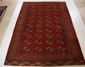 9.28ft x 6.72ft Excellent hand knotted large Afghan vintage area rug, boho handmade red beige antique oriental wool carpet 1165