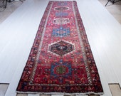 13.8ft x 3.64ft Excellent Hand-Knotted Caucasian Antique Runner Rug 14 39 Long Handmade Faded Red Low Pile Geometric Hallway Carpet 2228