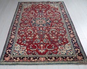 6.92ft x 4.36ft Excellent hand knotted Turkish low pile vintage area rug, boho handmade faded red antique oriental wool carpet 1446