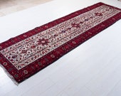 11.2ft x 3.32ft Excellent Hand-Knotted Caucasian Vintage Runner Rug 11 39 Long Low Pile Beige White Handmade Large Hallway Carpet 2236