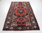 6 39 10 quot x 4 39 3 quot Excellent Hand-Knotted Vintage Dark Navy Blue Red Tribal Rug 4x7 Soft Faded Antique Wool Carpet 2905
