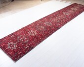 14.1ft x 2.86ft Excellent Hand-Knotted Antique Caucasian Runner Rug 14 39 Long Handmade Faded Red Low Pile Hallway Narrow Wool Carpet 2233