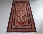 6.56ft x 3.18ft Excellent hand knotted tribal Afghan antique rug, boho handmade faded beige light brown vintage low pile wool carpet 1421