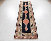 8 39 8 quot x 2 39 5 quot Excellent Hand-Knotted Antique Runner Rug 9ft Long Navy Blue Narrow Vintage Hallway Carpet 2899