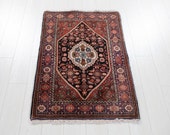 3 39 8 quot x 2 39 5 quot Excellent Hand-Knotted Vintage Collectible Fine Small Tribal Rug, Navy Blue Turkish Wool Carpet 2903