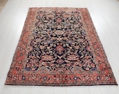 6 39 8 quot x 4 39 10 quot Excellent Hand-Knotted Vintage Navy Blue Collectible Tribal Rug 5x7 Handmade Allover Design Turkish Wool Carpet 2908