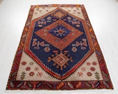 6 39 10 quot x 4 39 6 quot Excellent Hand-Knotted Vintage Navy Blue Red Tribal Rug 4x7 Soft Turkish Wool Carpet 2900