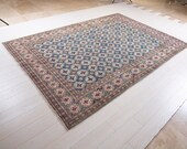 9.54ft x 6.46ft Excellent Hand-Knotted Antique Tukrish Area Rug Large Handmade Low Pile WorDistressed Vintage Blue Wool Carpet 2165