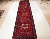 15.14ft x 3.78ft Excellent hand knotted tribal Caucasian long vintage runner rug, low pile handmade red large hallway wool carpet 1233