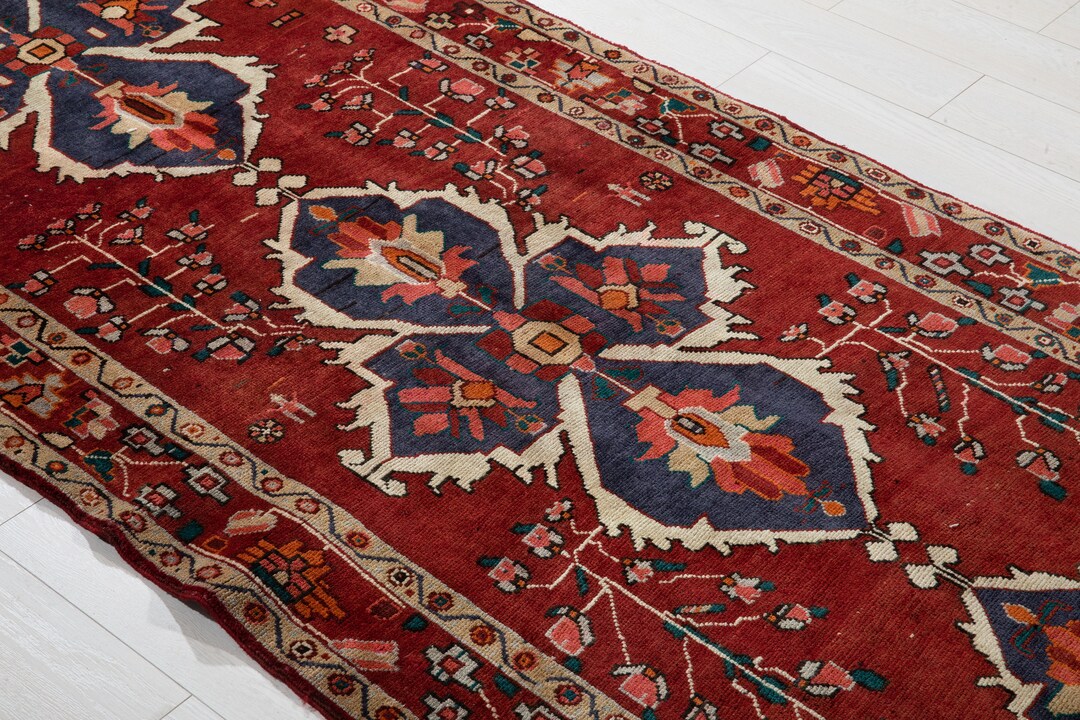 Vintage Runner Rug 10 Feet Long Piece of Art Handknotted Red Etsy