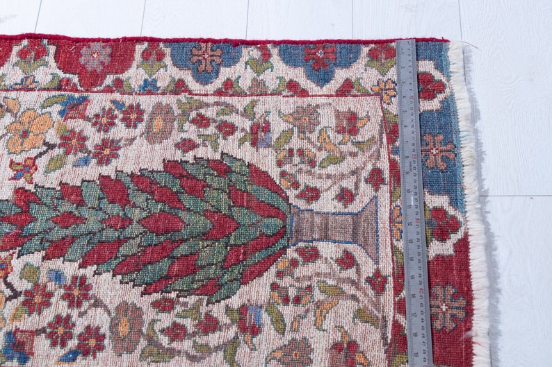 Mini Rug Handmade Beige Decorative Wool Carpet Vintage Small Turkish Rug 2x3 Housewarming Gifts #2318