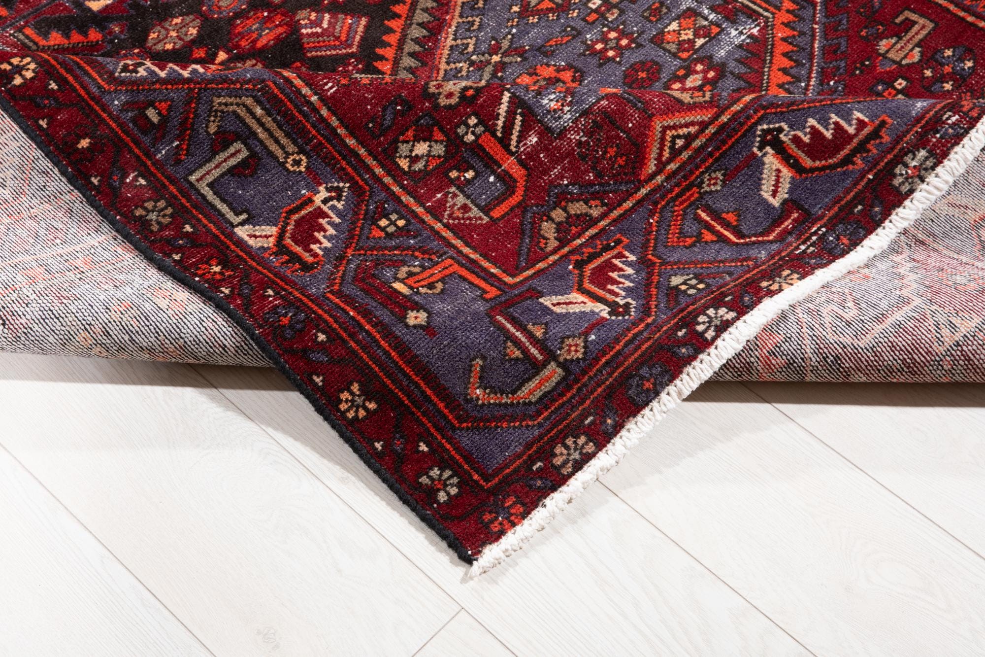 4x7 Vintage Rug, Faded Antique Rug, Distressed Area Rug, Blue Red Hand-Knotted Rug, Turkish Handwoven Carpet 7'6"x4'7" #4672