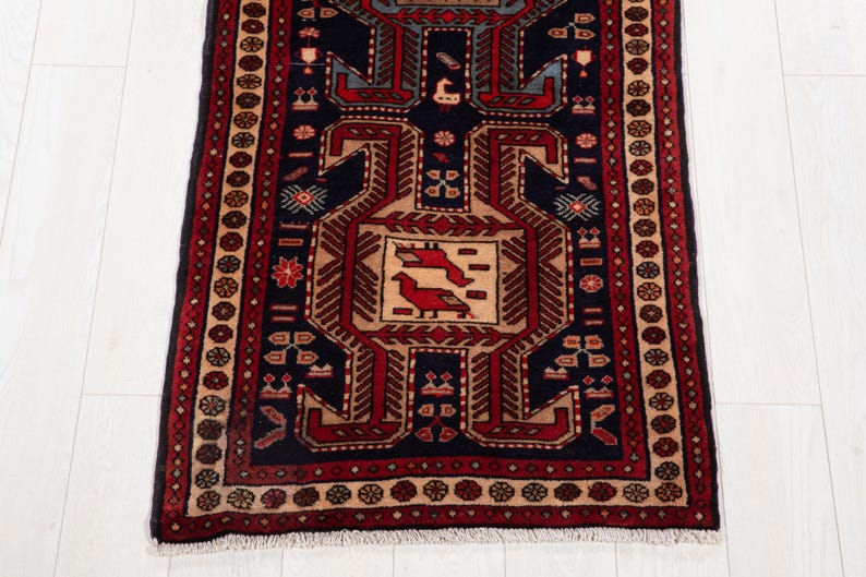 10' X 2' 6 Excellent Vintage Runner Rug 10 Feet Navy Blue Hand Knotted