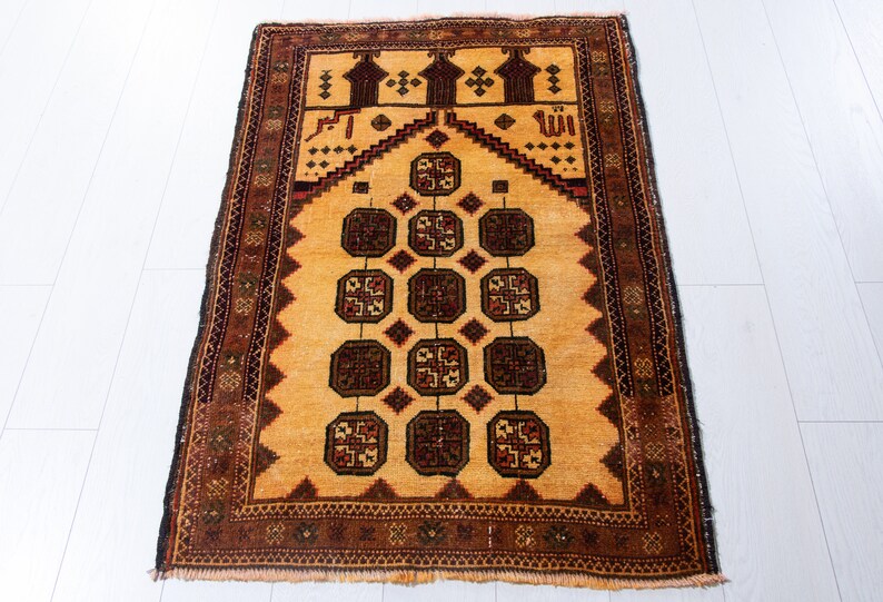 Prayer Rug Pattern Rare Vintage Turkish Wool Prayer Rug Wall Hanging Art (3'10