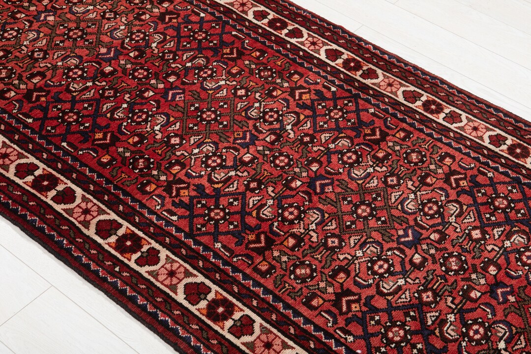 Long Red Rugs Piece of Art Vintage Runner Rug 10 Feet Long Red Hand-knotted Turkish ...