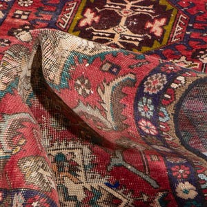 3x8 Antique Turkish Geometric Runner Rug, Hand-Knotted Wool, Distressed Red (8'4" x 2'7") #5843