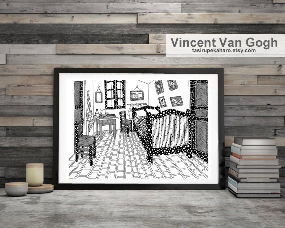 The Bedroom Of Van Gogh Van Gogh S Bedroom Van Gogh Painting Van Gogh Print Classic Art Wall Art Decor Black And White Painting Print