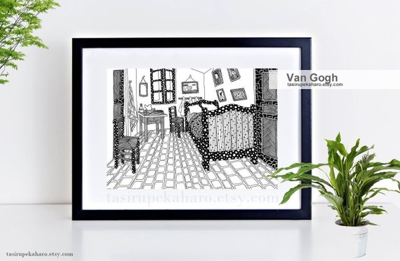 The Bedroom Of Van Gogh Van Gogh S Bedroom Van Gogh Painting Van Gogh Print Classic Art Wall Art Decor Black And White Painting Print
