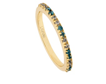 Minimalist aquamarine ring Golden ring with blue and aquamarine zircons Fine ring in aquamarine tones