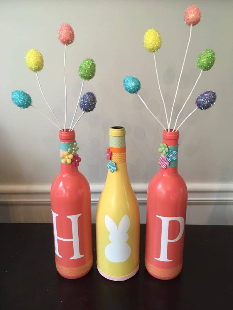 Easter Decorated Wine Bottles Etsy