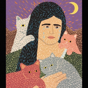 Our Lady of Eternal Melancholy and Needy Kitties-9"x12" PRINT