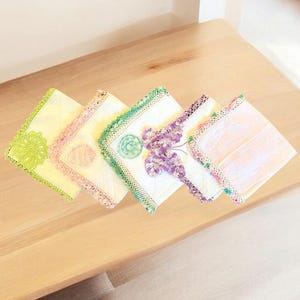 Vintage Irish Linen Handkerchiefs: Colorful Crochet Trim, Original Stickers, Set of 5
