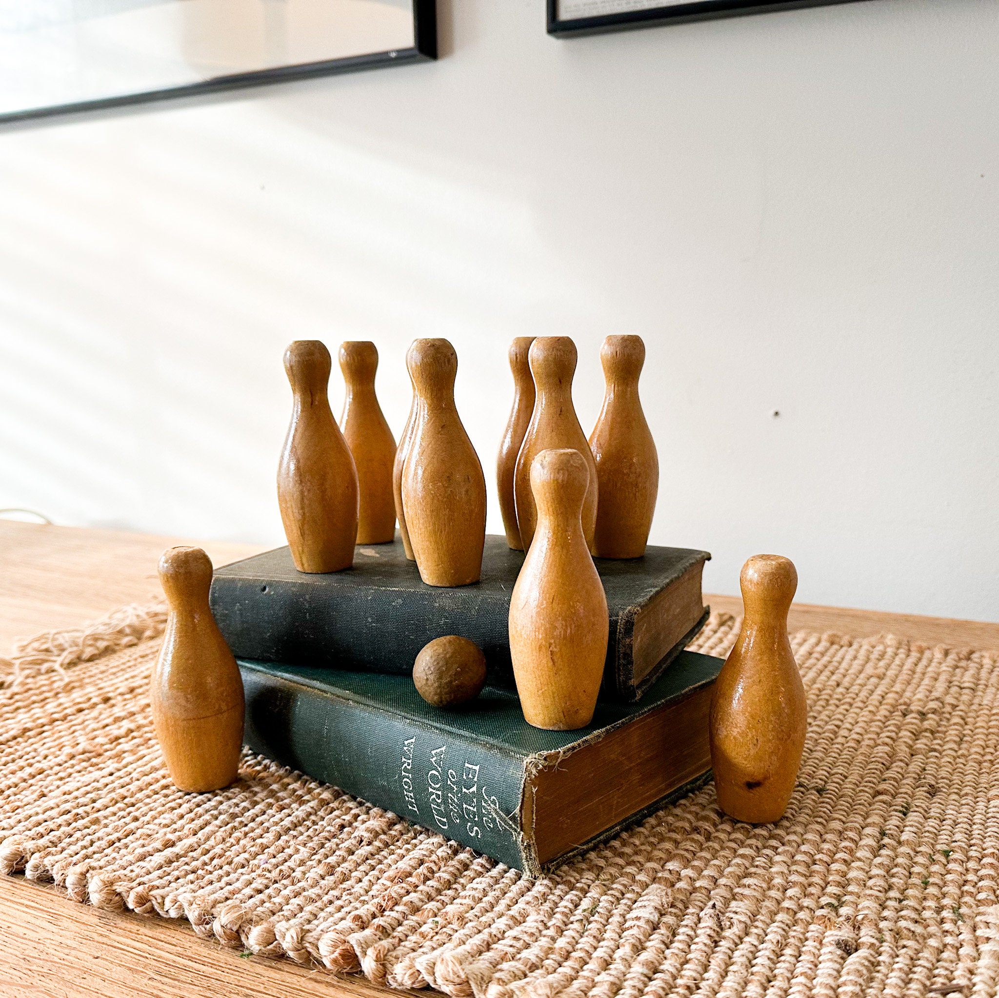 Jeu De Quilles Vintage Football En Bois Fait Main - Jouet Rare D'Allemagne, Bon état