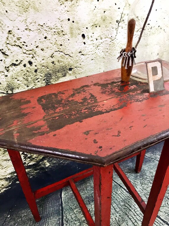 Red Industrial Table Mid Century Furniture Vintage Entryway Table