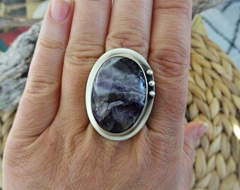 Amethyst Gemstone Size 8,5 Ring, Protection Crystal Ring, February Birthstone, Healing Crystals, Meditation Ring, One Of A Kind, Handmade