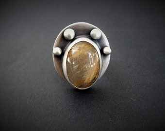 Rutiled Quartz Size 7 Ring, Dainty Statement Ring, Protection Helaing Crystals, Boho Meditation ring, Handmade Steling Silver Ring