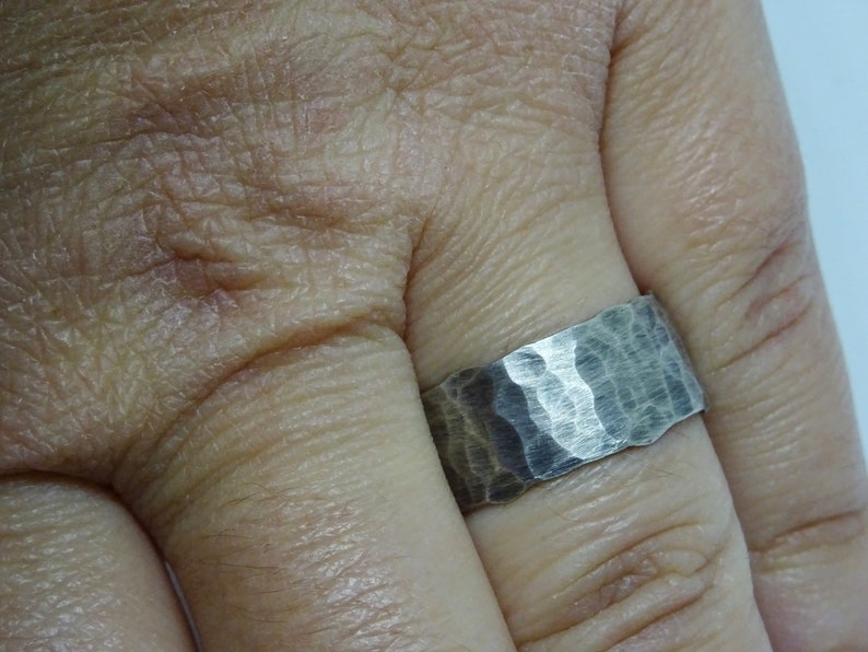 Rustic Ring Mens Gift Simple Ring Mens Wedding Band Promise Ring Thumb Ring Mens Hammered Wide Sterling Silver Ring Chunky Ring