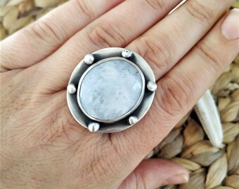 Quartz Crystal Size 8 Ring, Totally Handmade Sterling Silver Boho, Statement Ring, Healing Crystal Ring, Meditation Ring, On Of A Kind Piece