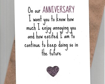 Funny ANNIVERSARY card / Husband / Wife / Partner /Humour / Banter / Fun /Rude / Cheeky / Greetingcards - Anniversary Annoy Purple