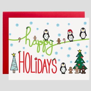 Cartão de Natal Pinguim - Cartão de Homem-Biscoito de Gengibre, Cartão de Árvore de Natal, Cartão de Natal Divertido, Cartão de Natal