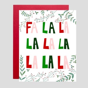 Cartão de Natal colorido FA LA LA, cartão de Natal divertido, arte colorida de Natal, cartão de Natal Gouche Falala, cartão de Natal festivo