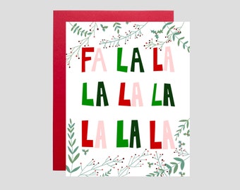 Colorful FA LA LA Christmas Card , Fun Holiday Card, Christmas Colour Art, Gouche Falala Holiday Card, Festive Christmas Card