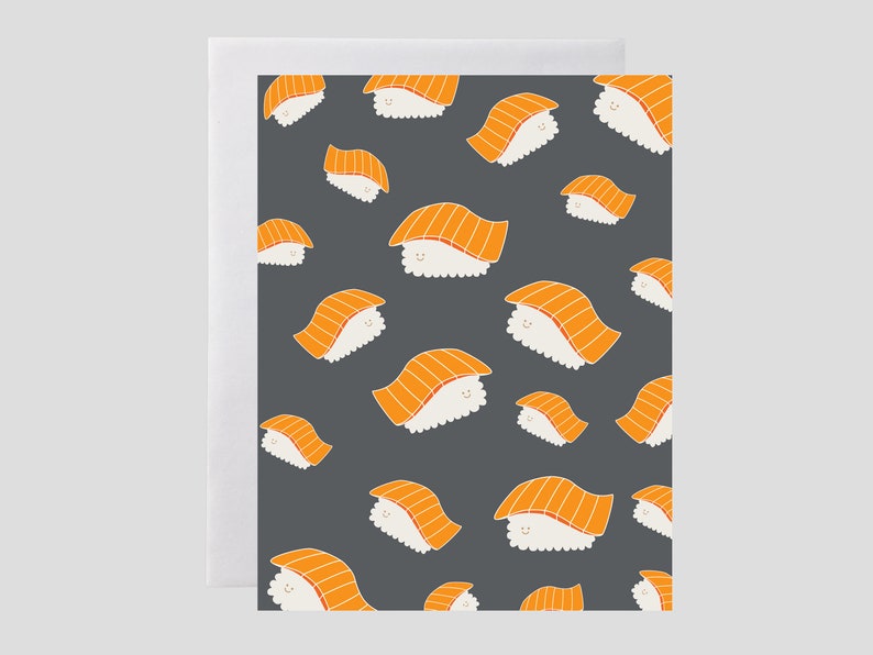 Salmon Sushi Notecard Sushi Card, Sashimi Card, Salmon Sashimi Card, Nigiri Card, Food Card image 1