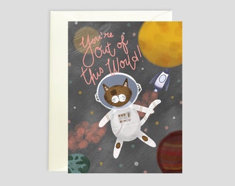 Valentine's Day Card - Cat Valentine's Day Card, Outer Space Card, Cat Lovers Card, Funny Valentine's Day Card, Cat Mom Card, Space Card