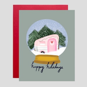 CARTÕES DE NATAL, Cartão de globo de neve, Cartão de Natal para acampamento, Cartão de van para acampamento de férias, Cartão de acampamento de Natal, Cartão de Natal ao ar livre, Campista