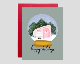 CHRISTMAS CARDS, Snow Globe Card, Camping Christmas Card, Holiday Camper Van Card, Christmas Camping Card, Christmas Outdoors Card, Camper