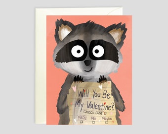 Valentine's Day Card - Raccoon Valentine's Day Card, Cute Raccoon Card, Raccoon Card, Funny Valentine's Day Card, Raccoon Lover