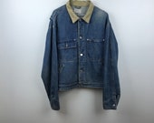 Vintage 90s - Ralph Lauren Authentic Dungarees - Corduroy Collar - Blue Denim - Jean Jacket Lrg - 90s Throwback Streetwear FREE Shipping