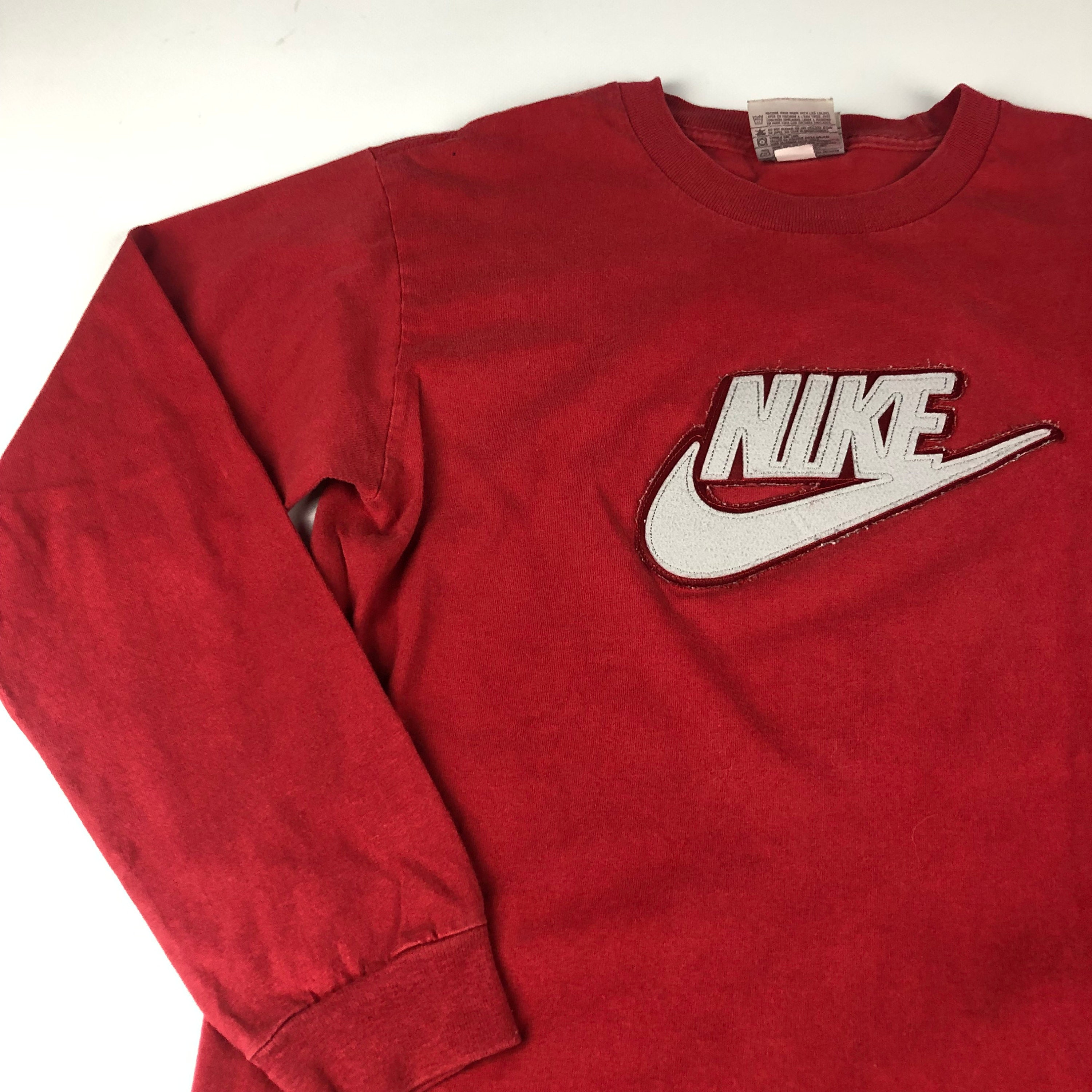Vintage NIKE Big Logo Red Long Sleeve T-Shirt Sz Sm / Lrg | Etsy