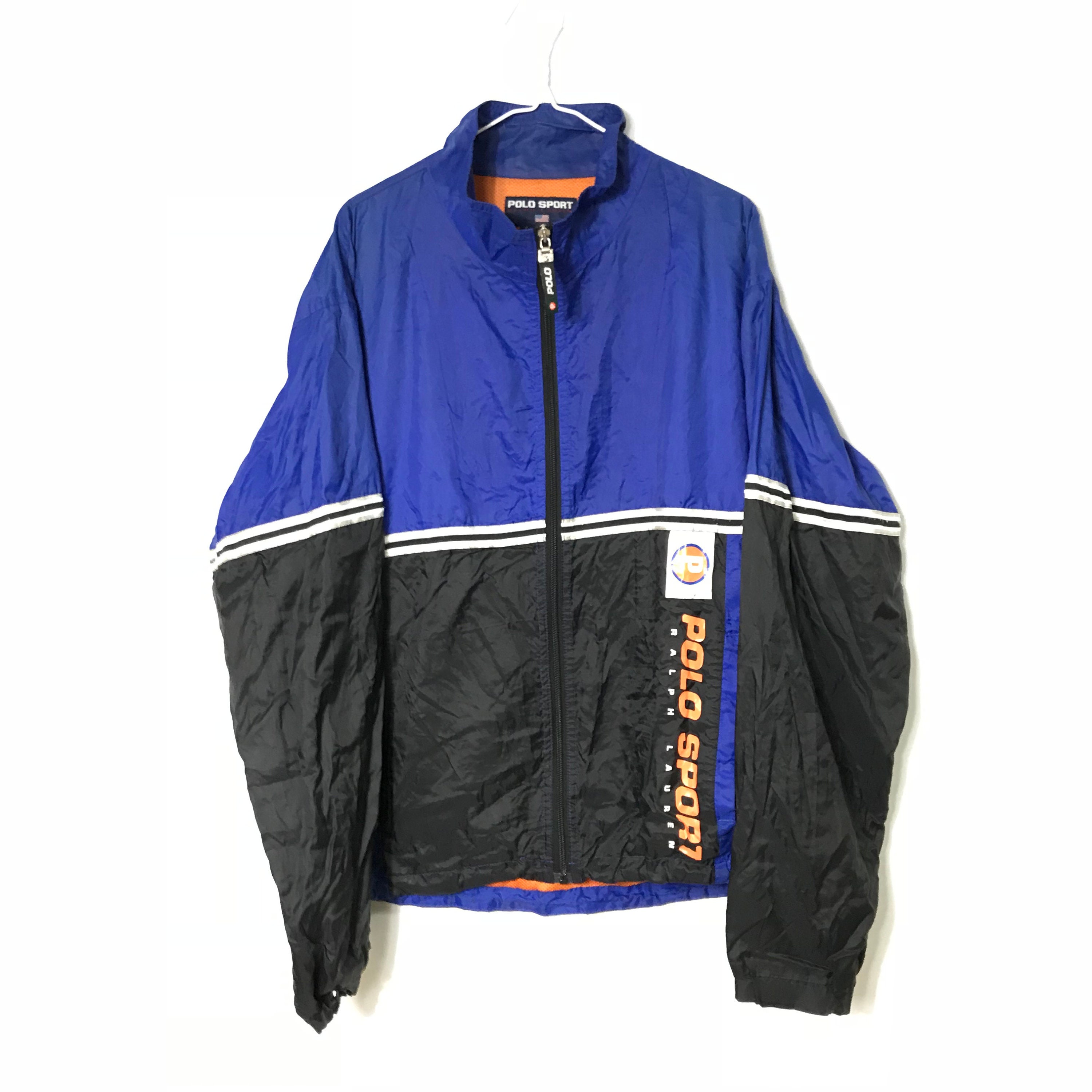 Vintage 90s - RALPH LAUREN - Polo Sport - Retro Blue/Black Windbreaker Jacket - Large